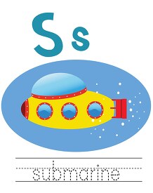 submarine with alphabet letter S Upper lower case children writi