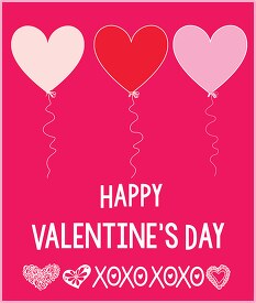 three valentines day balloons pink background clipart
