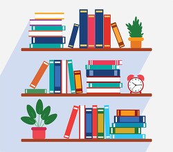wall bookshelves with books and plants clipart