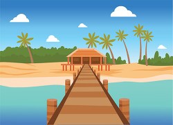 wooden jetty clipart on tropical island