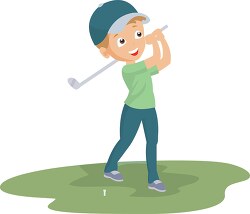 young boy swing golf club hitting ball clipart