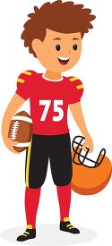 young football player holding ball and helmet clipart
