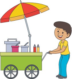 street vendor pushng food cart clipart