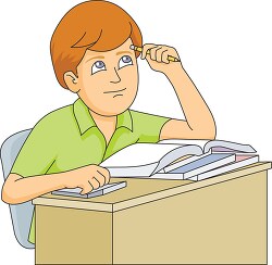 student at desk book open studying clipart