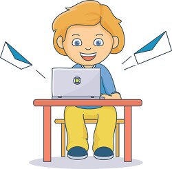 student at desk sending email clipart