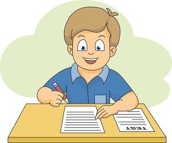 student at desk taking a test clipart