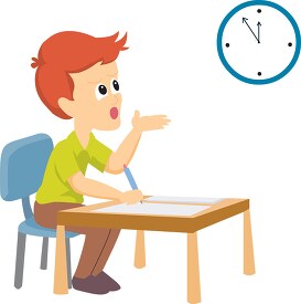 student checking time while working on school assignment vector 