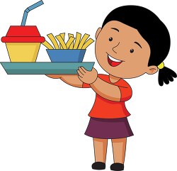 student holding lunch tray from cafetaeria clipart