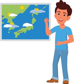 student in front of a weather map clipart