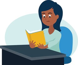 student sitting at a desk  reading school book clipart
