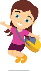 student with bagpack happily jump in the air