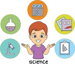 student with representative science topics clipart