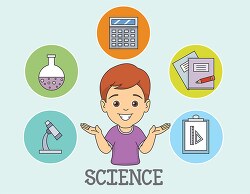 student with representative science topics clipart 4
