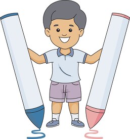 student with two large crayons