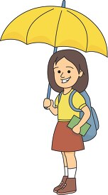 student with umbrella backpack book