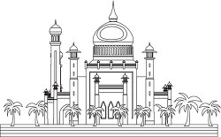sultan omar ali saifuddin mosque brunei black white outline clip