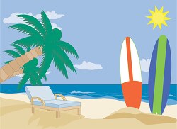 surfboards sitting in the sand at the beach clipart
