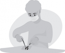 surgeon holding tools performing surgery gray color
