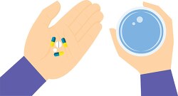 taking medicine pills with water clipart image