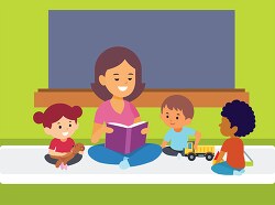 teacher reading to little students in kindergarten clipart