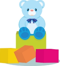 teddy bear with bow clipart sitting on colorful blocks