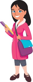teenage girl student with her bag and notebooks clipart