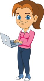 teenage girl with her laptop clipart