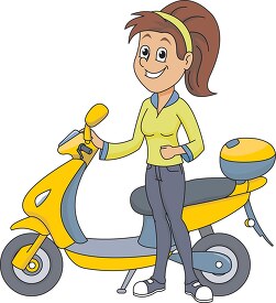 teenage girl with her yellow scooter