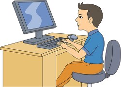teenage male student in computer class clipart