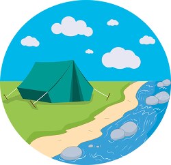 tent setup at camp site near rivers vector clipart
