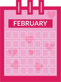 Three ring calendar february with heart background clipart