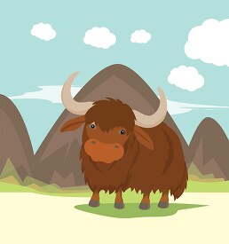 tibet yak with mountains in the background clipart