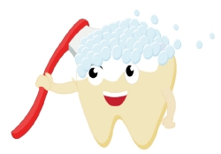 Tooth character with toothbrush animated clipart