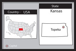 topeka kansas state us map with capital bw gray