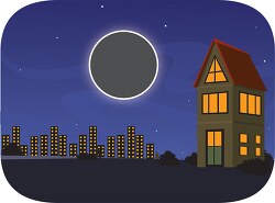 total eclipse darkness with city lights clipart