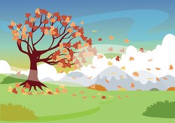 tree with falling leaves in field fall autumn clipart
