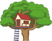 treehouse in large tree with ladder clipart