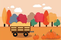 trees with colorful fall foliage cart pumpkins clipart