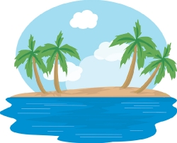 tresure chest on deserted island with palm trees clipart