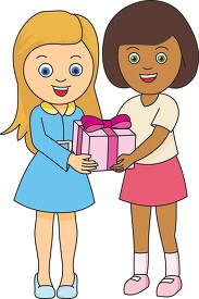 two girls holding a birthday present