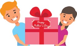 two kids holding large mothers day gift box clipart