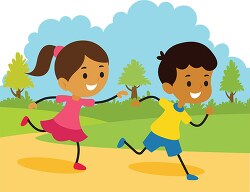 two kids running playing at school clipart