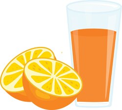 two orange half glass of orange juice clipart
