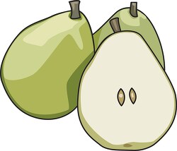 two whole one sliced pear clipart