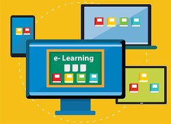 variety of education e learning across devices clipart