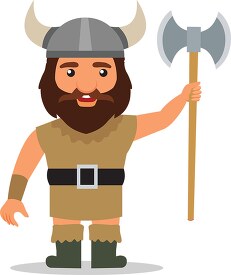 viking wearing horned helmet holding battle axe clipart graphic 