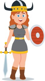 viking woman wearing armour holding sword norway clipart