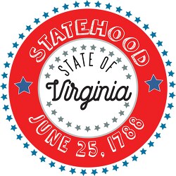 Virginia Statehood 1788 date statehood round style with stars cl