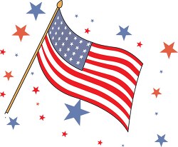 Waving US Flag with Stars Clipart