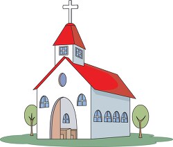 white church red roof cross clipart